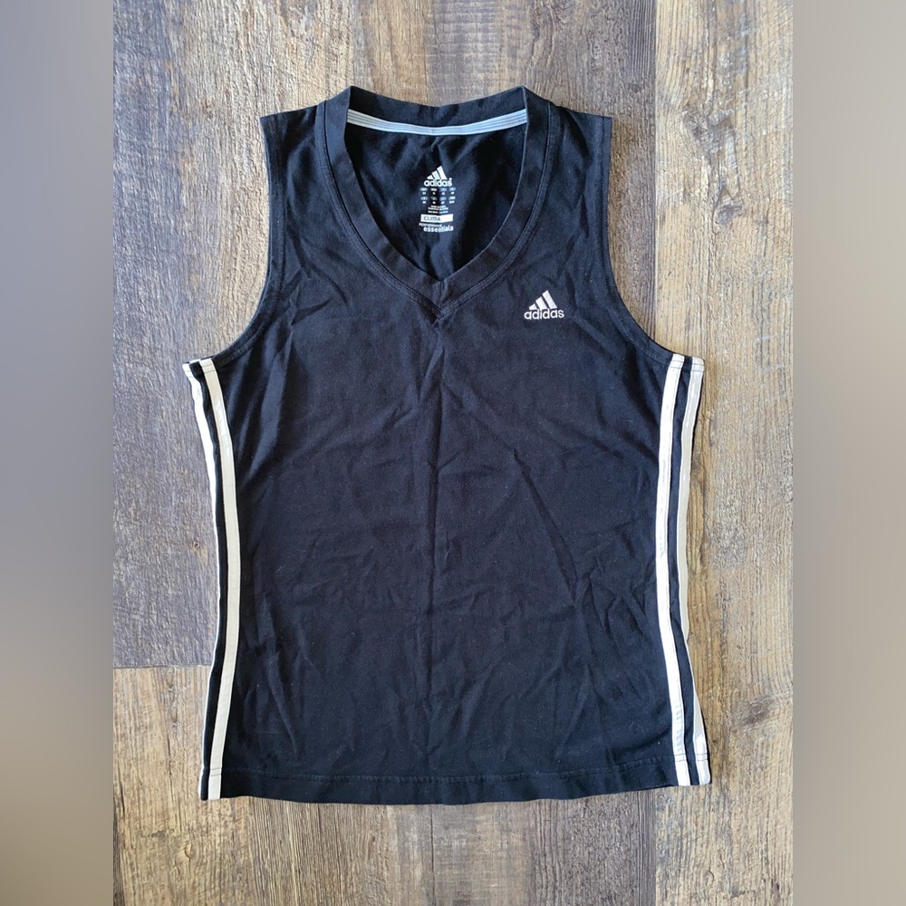 adidas Black V-Neck Athletic Tank with White Logo